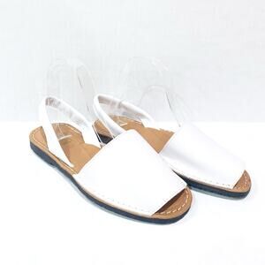 Iko Classic Avarca Style White Leather Sandal Peep Toe Made in Spain Size 39 EUC